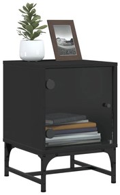 Mesas de cabeceira c/ portas de vidro 2 pcs 35x37x50 cm preto