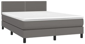 Cama box spring c/ colchão/LED 140x190cm couro artificial cinza