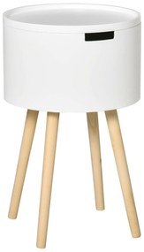 HOMCOM Mesa de Apoio com Tampa Removível Espaço de Armazenamento e Pés de Madeira Ø38x63cm Branco