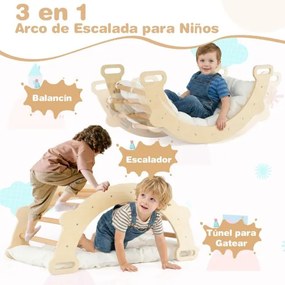 Arco de escalada infantil com almofada Escada Montessori 3 em 1 para trepar madeira para crianças Ginásio de escalada natural