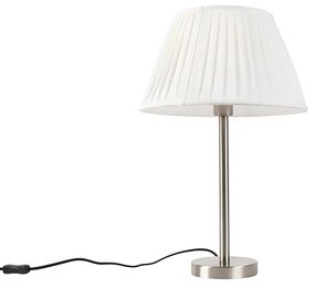 Candeeiro de mesa clássico em aço com cúpula plissada branca 35 cm - Simplo Design,Clássico / Antigo