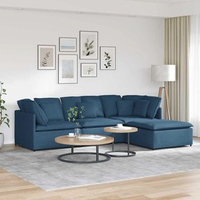 vidaXL Sofá modular com pufes e almofadas tecido azul