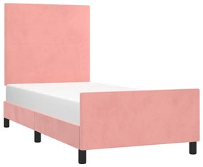 Estrutura de cama c/ cabeceira 100x200 cm veludo rosa