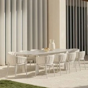 Conjunto De Mesa Extensível Retangular 220-280x100 Cm Em Cerâmica Zinti E 10 Cadeiras De Jardim Em Alumínio E Tecido Roderise Bouclé - Sklum