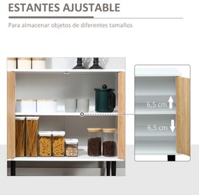 HOMCOM Aparador de Cozinha com 4 Portas Prateleiras Ajustáveis e Pés Metalicos Móvel Auxiliar Moderno para Sala de Estar Sala de Jantar 147,2x40,5x76,2cm Natural e Branco