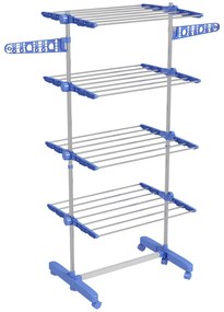 HOMCOM Estendal Vertical Dobrável de 4 Níveis com 6 Rodas 2 Laterais Dobráveis Prateleiras Ajustáveis 142x55x172 cm Azul