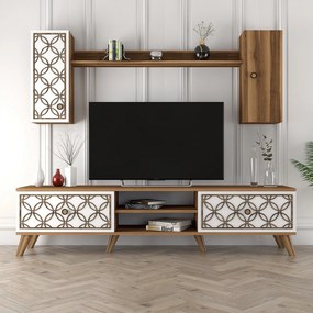 Móvel de TV ClassS – Nogueira e Branco – 180 cm x 44 cm x 35 cm