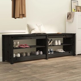 821728 vidaXL Banco sapateira 160x36,5x50 cm pinho maciço preto