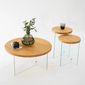 Conjunto de Mesas de Centro Serenity – Carvalho e Transparente – 35x51
