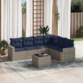 vidaXL 7 pcs conjunto sofás p/ jardim c/ almofadões vime PE cinzento