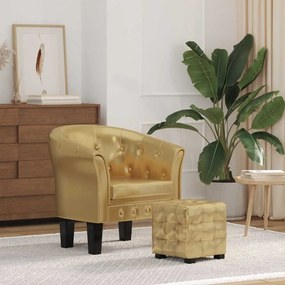 vidaXL Poltrona com apoio de pés couro artificial dourado