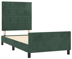 Estrutura de cama c/ cabeceira 90x190 cm veludo verde-escuro