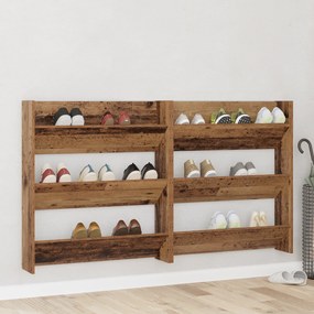 vidaXL Armários de Sapatos de Parede - 2 peças, estilo vintage, 80x18x90 cm, feitos de madeira reciclada