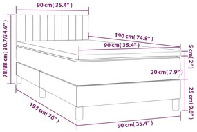 Cama box spring c/ colchão/LED 90x190 cm veludo cinzento-claro