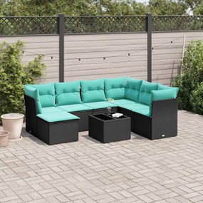 vidaXL 8 pcs conjunto de sofás p/ jardim c/ almofadões vime PE preto