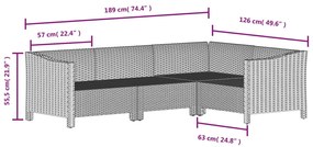 4 pcs conjunto lounge de jardim c/ almofadões vime PE cinzento