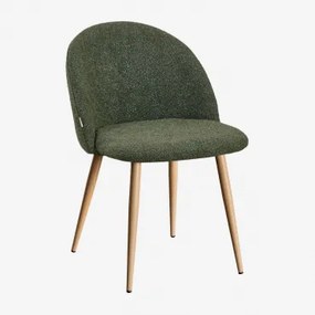 Cadeira De Jantar Estofada E Em Aço Kana Madeira Natural & Bouclé Verde Exército & Bouclé - Sklum