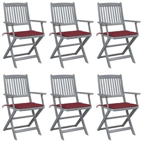 vidaXL Cadeiras exterior dobráveis c/ almofadões 6 pcs acácia maciça