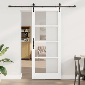 Conjunto de Porta Deslizante vidaXL com Conjuntos de Ferragens Branca 86x211 cm Madeira Sólida de Pinus
