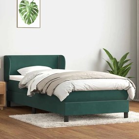 vidaXL Cama com molas/colchão 90x220 cm veludo verde-escuro