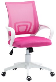 HOMCOM Cadeira de Escritório de Malha Giratória com Altura Ajustável Função Basculante e Apoio para os Braços 57x55x89-109 cm Rosa