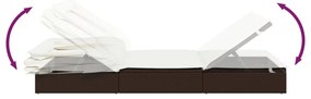 Espreguiçadeira c/ teto dobrável 213x63x97 cm vime PE castanho