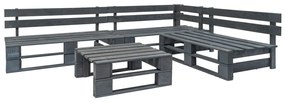 4 pcs conjunto lounge de jardim paletes madeira cinzento