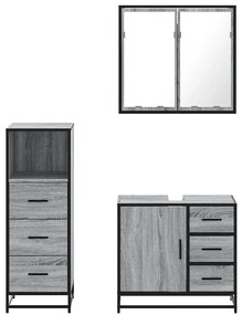 3 pcs Conjunto móveis casa de banho madeira proc. cinza sonoma