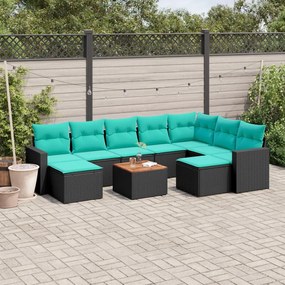 vidaXL 10 pcs conjunto de sofás p/ jardim c/ almofadões vime PE preto