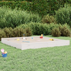 vidaXL Caixa de areia quadrada com assentos pinho maciço branco