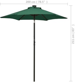 Guarda-sol de jardim com luzes LED 200x211 cm alumínio verde
