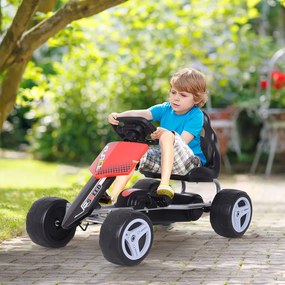 HOMCOM Kart a Pedal Go Kart com Assento Ajustável Kart Racing para Crianças acima de 3 Anos Brinquedo de Exterior Carga Máxima 30 kg 80x49x50 cm Vermelho e Preto