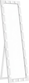 HOMCOM Espelho de corpo inteiro 150x40 cm Espelho LED com 24 lâmpadas 3 temperaturas de cor, autoportante, encostável ou para montagem na parede Branco | Aosom Portugal