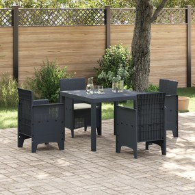 vidaXL Conjunto de Jantar de Jardim de 5 Peças com Almofadas Antracite Rattan Sintético