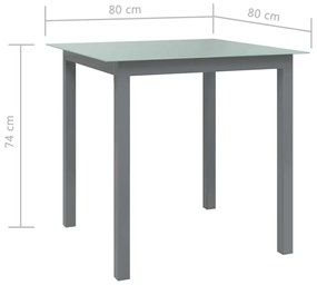 Mesa de jardim em alumínio e vidro 80x80x74 cm cinzento-claro