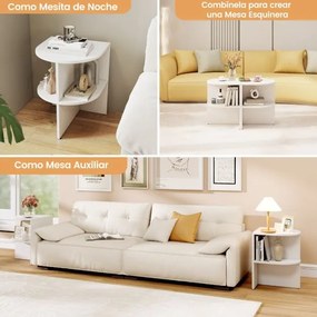 Mesa de cabeceira 38 x 38 x 48,5 cm com 2 níveis, prateleiras abertas branca