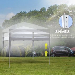 Tenda Dobrável Pop Up 2,95x2,95 cm com Bolsa de Transporte Altura Ajustável Anti-UV e Impermeável para Terraço Pátio Branco Prateado