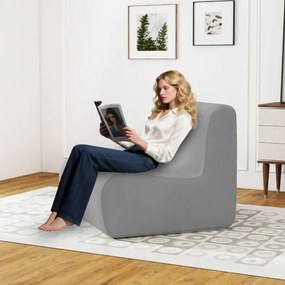 Sofá de chão com veludo macio 84 x 82 x 69 cm e apoio ergonómico confortável um único assento para leitura cinzento