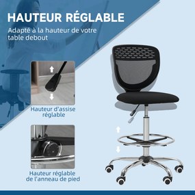 Cadeira de escritório ergonómica em malha 59 x 59 x 106-126 cm, cadeira de desenho, altura e apoio para os pés ajustáveis, preta