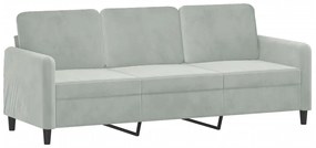Sofá 3 lugares + almofadas decorativas 180cm veludo cinza-claro