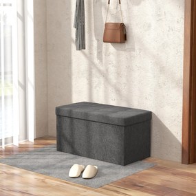 Baú de Armazenamento para Dormitório 84L Puff de Armazenamento Dobrável Estofado em Linho Sintético 76x38x38 cm Cinza Escuro