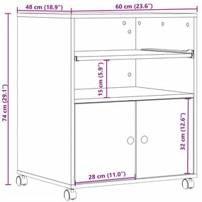 Suporte para impressora com rodas 60x48x74 cm cinzento sonoma