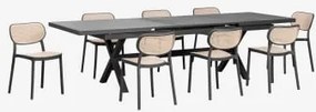 Conjunto De Mesa Retangular Extensível 240-300x100 Cm Em Alumínio Karena E 8 Cadeiras De Jardim Empilháveis Em Polipropileno Oma Cinza Grafito - Sklum