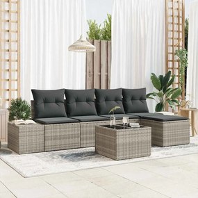 vidaXL Conjunto de Sofá de Jardim de 6 Peças com Almofadas Cinza Rattan PE