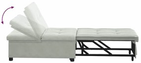 Sofá Cama Design Retrátil 3 em 1 Cinza Claro Veludo