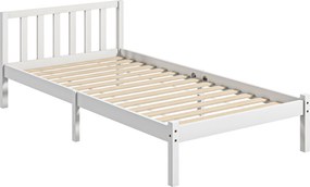 HOMCOM Estrutura de Cama de Solteiro, Cabeceira &amp; Estrado, 26cm de espaço sob a cama, Pinho, 208x96x70 cm, Branco | Aosom Portugal