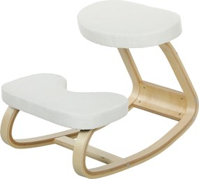 Cadeira de joelhos, cadeira ergonómica de madeira com base oscilante, cadeira de joelhos para escritório em casa, creme