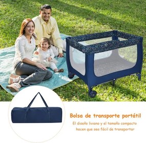 Berço dobrável e portátil para bebé com 2 rodas Centro de actividades 125 x 65 x 76 cm Azul