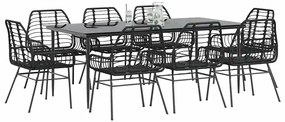 vidaXL Conjunto de jantar jardim 9 peças vidro vime PE preto