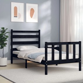 vidaXL Estrutura de cama com cabeceira 100x200 cm madeira maciça preto
